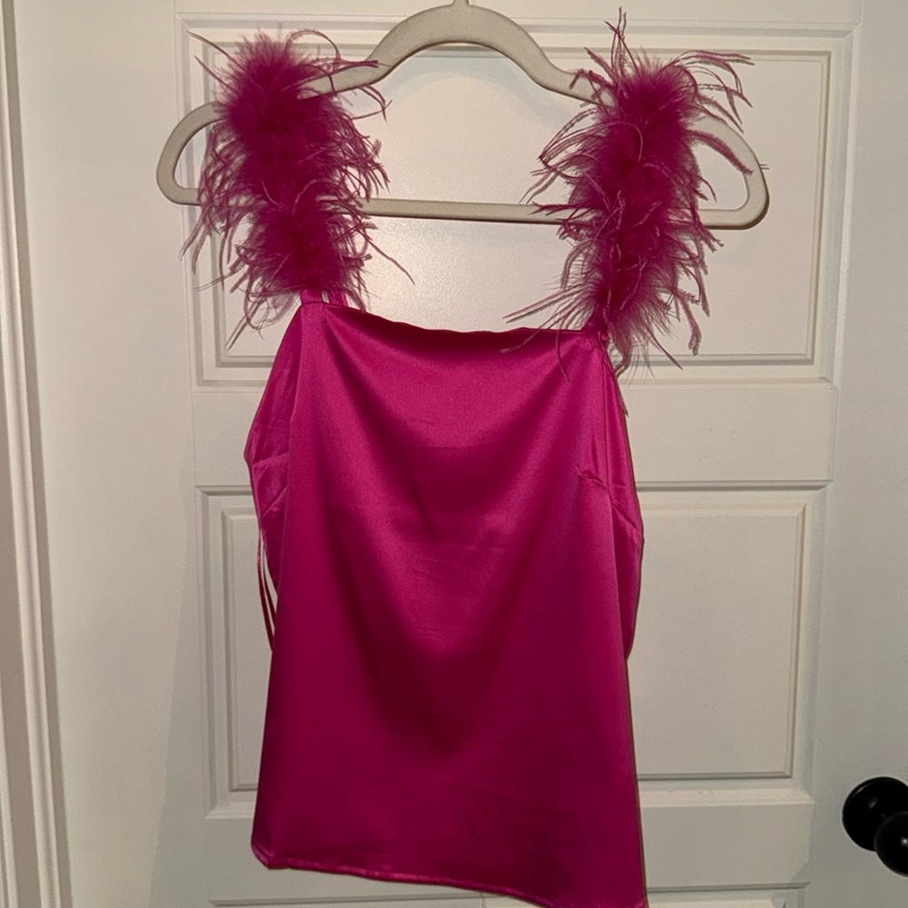 Razzle Dazzle Hot Pink Feather Strap Top